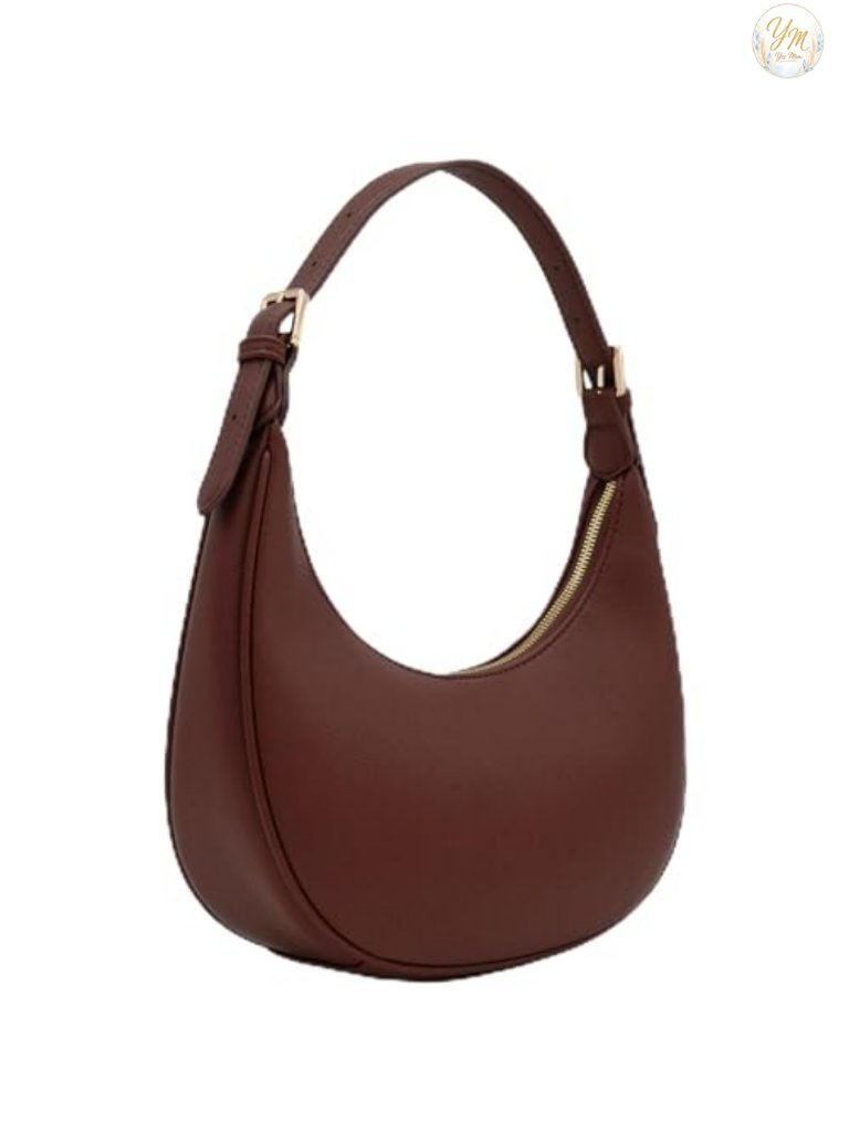 Elegant Crescent Shoulder Bag Underarm Purse Faux Leather Gold Hardware